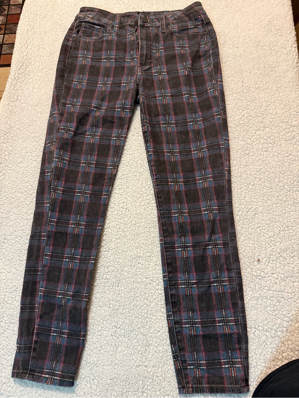 PAIGE Black Plaid Slim Chinos with Blue & Red Accents